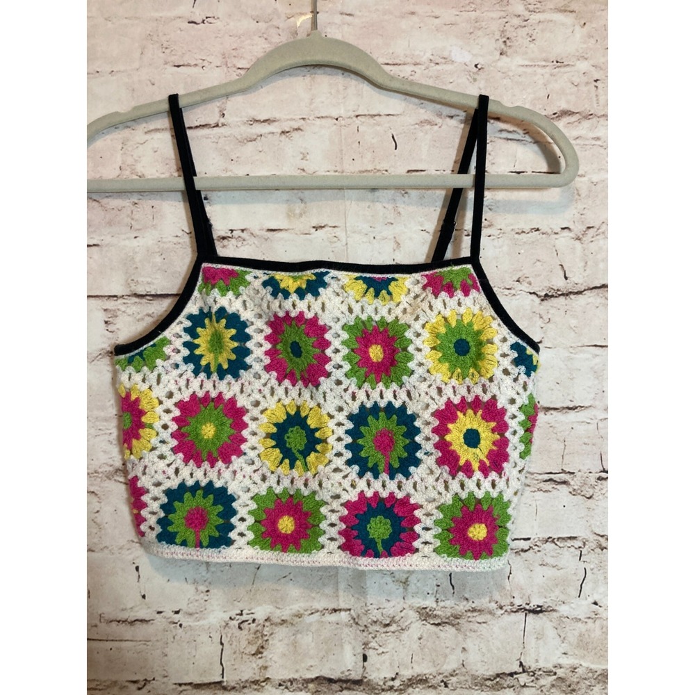 Wild Fable Crop Top Womens Small Colorful Crochet Knit Cropped Retro Hippie Boho